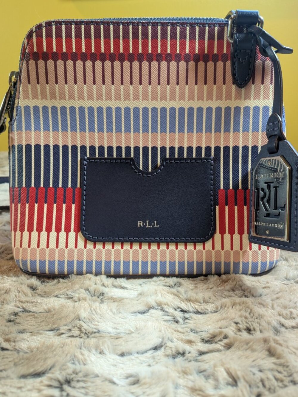 Ralph Lauren Lindley Bailey Medium Marine Crossbody Bag - Multicolor Ikat Print
